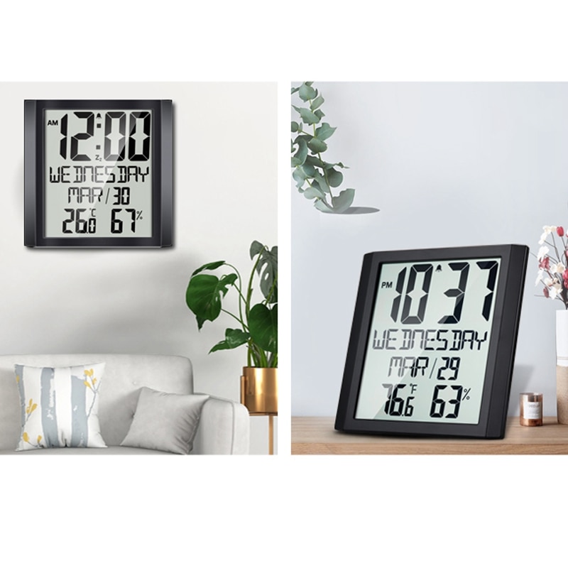 Slim Atomic Wall Clock with Indoor/Outdoor Temperature & Humidity Full Calendar and Large Display