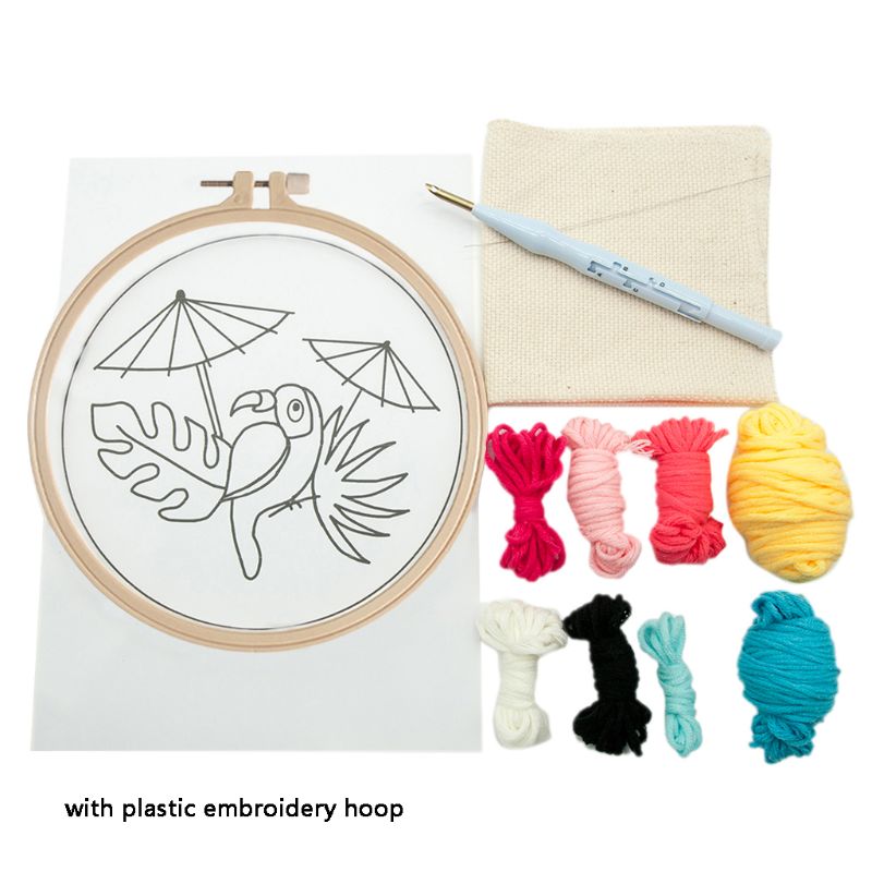 DIY Unfinished Embroidery Poked Kit Fruit Animal Punch Needle Cross Stitch Bag