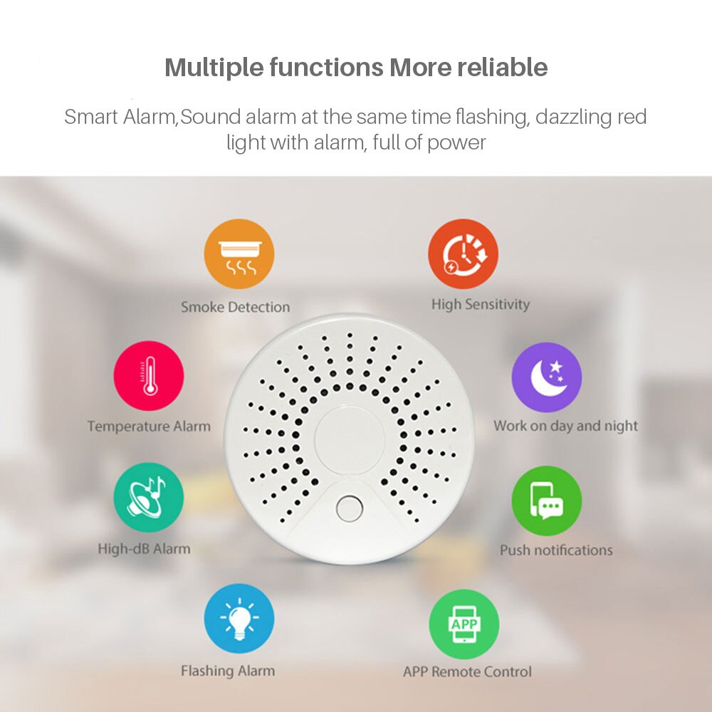 Sensor de temperatura de humo Wifi inteligente Sensor de temperatura de humo inalámbrico Detector de temperatura automatización sistema de alarma de seguridad para el hogar vida inteligente