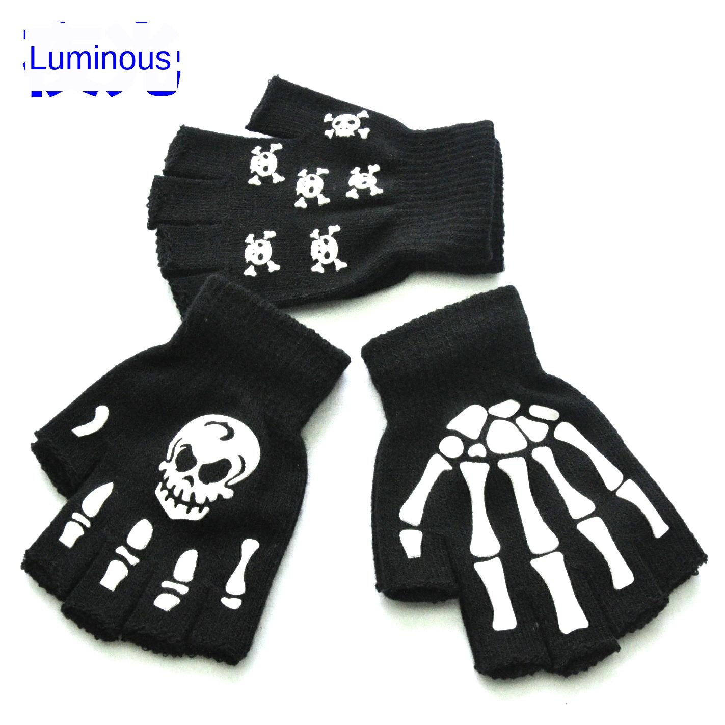 Kids Halloween Cosplay Skelet Half Vinger Handschoenen Lichtgevende Vingerloze Wanten Winter Handwarmer