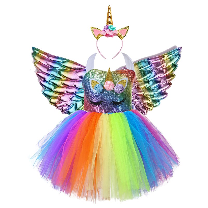 Niños Pony unicornio de cumpleaños unicornio vestido niña Arco Iris lentejuelas superior vestido de Navidad para bebés niñas unicornio disfraces de bebé