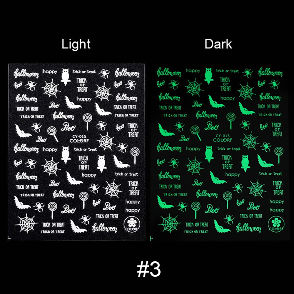 1 Vel Halloween Lichtgevende Diy Nail Stickers Glow In The Dark Water Transfer Manicure Decals Nail Art Decoratie