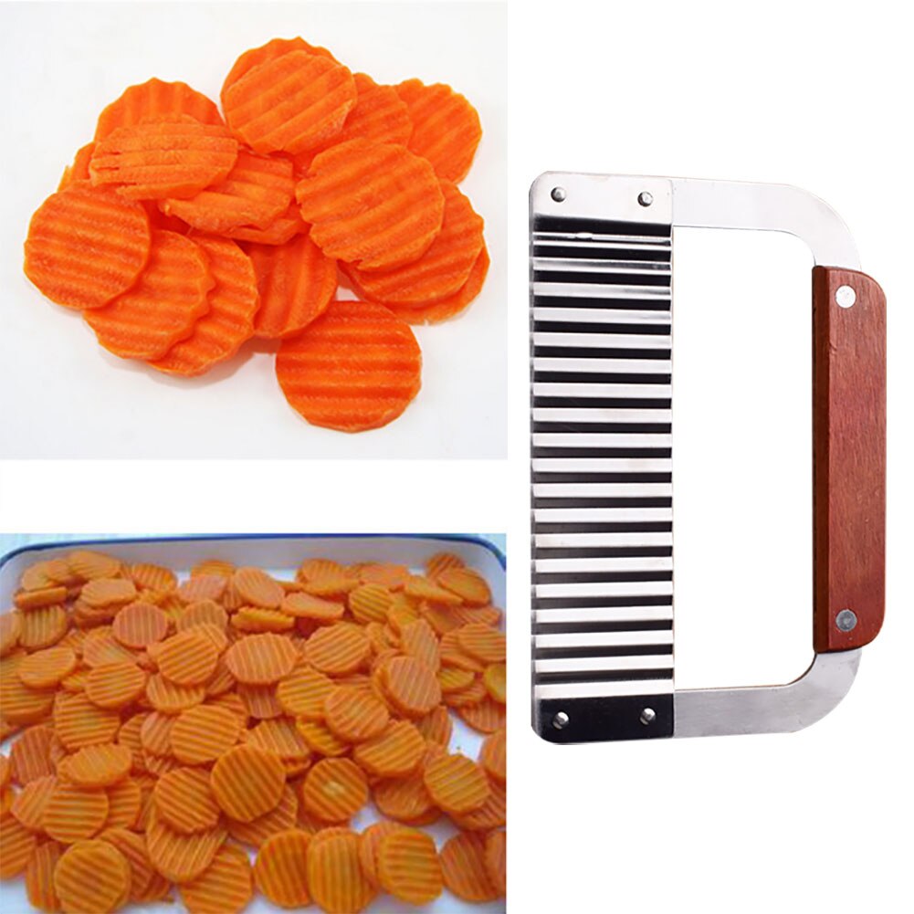 International Wood Handle Serrator 7-Inch Stainless Steel Chip Chopper Homemade Chip Cutter