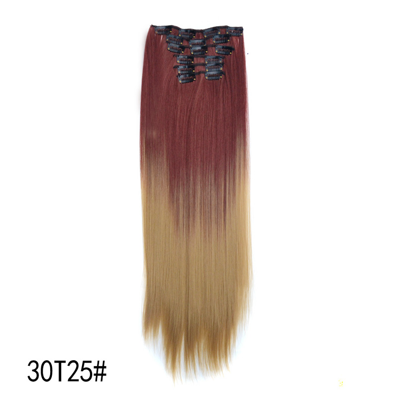 Jeedou-extensiones de cabello con Clip, 6 unidades/juego de cabello liso de 24 ", 60cm, 140g, Color Natural, marrón, gris, degradado, sintético: #30 / #25