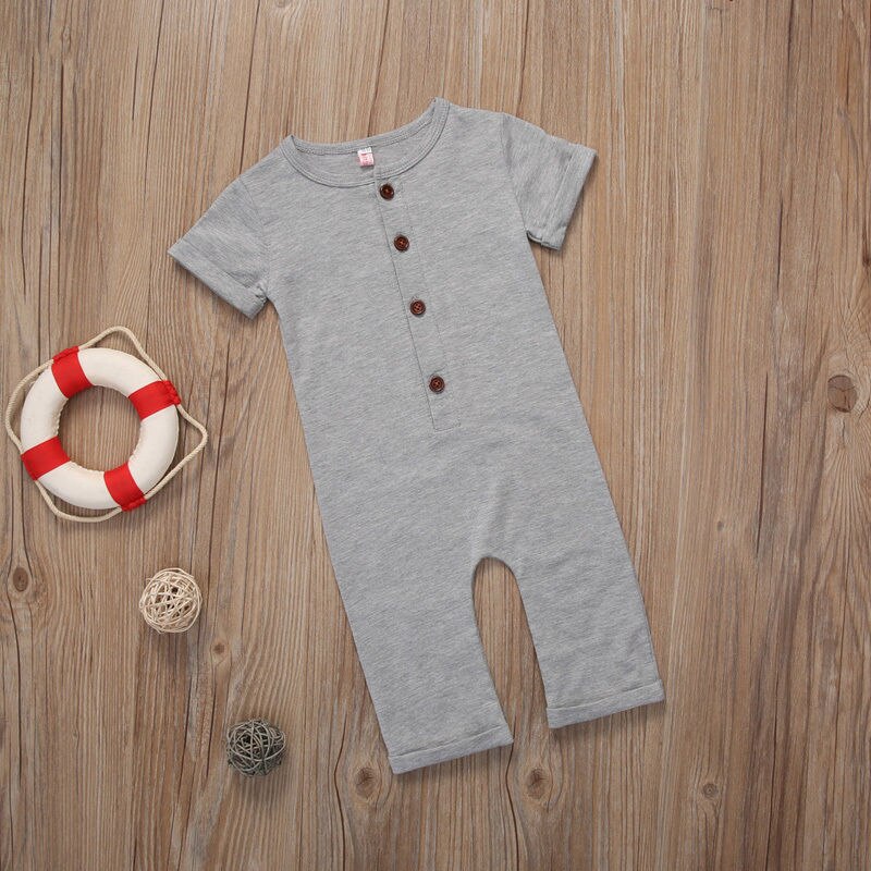 Solid Short sleeve Buttons up Baby One Piece Jumpsuit Rompers For Boy