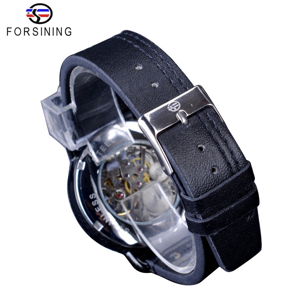 Forsining Zwart Gouden Klok Seconden Handen Onafhankelijke Mechanische Hand Wind Horloges voor Mannen Top Waterbestendig