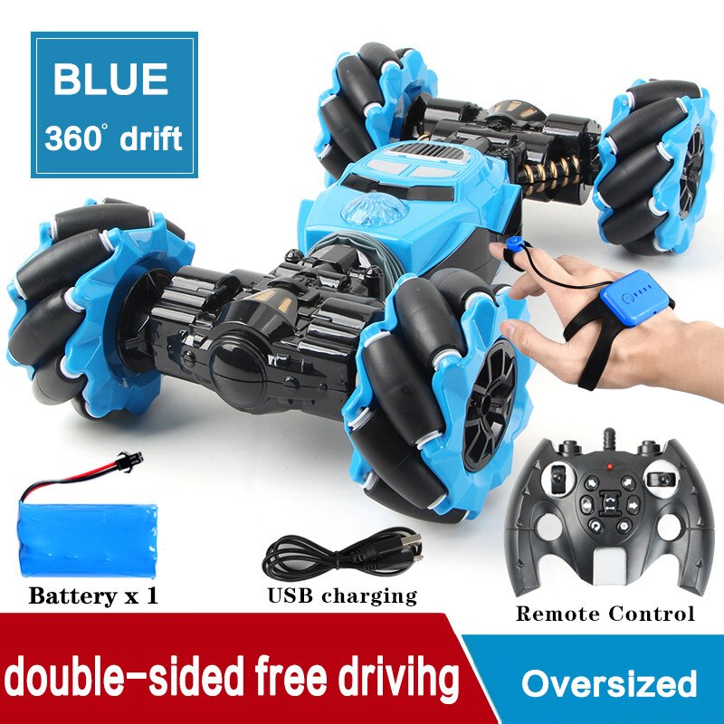 RC Car Radio Control Stunt Car Gesture Induction Twisting Off-Road Vehicle Light Music Drift High Speed Climbing RC Car: Blue1B  Watch remote