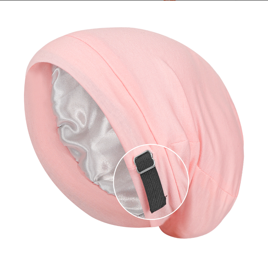 Cappello a cuffia foderato in raso per donna uomo morbido elastico regolato berretto da notte in raso treccia riccia cura dei capelli turbante setoso berretto da notte: nero