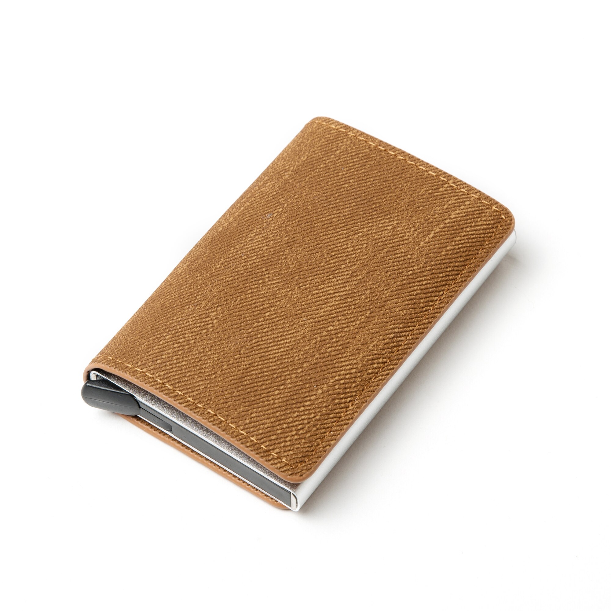 Aluminum Metal Credit Business Mini Card Wallet Man Women Smart Wallet Business Card Holder Rfid Wallet: YM003 Brown