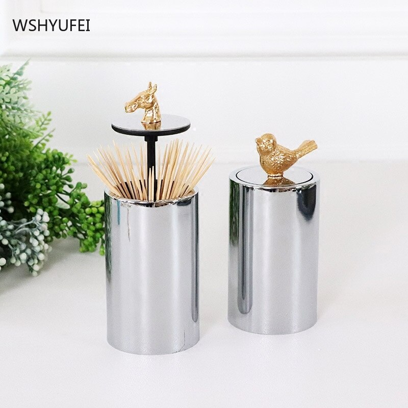 Nordic simple bird horse head cover silver toothpick holder insert toothpick box home dining table decoration