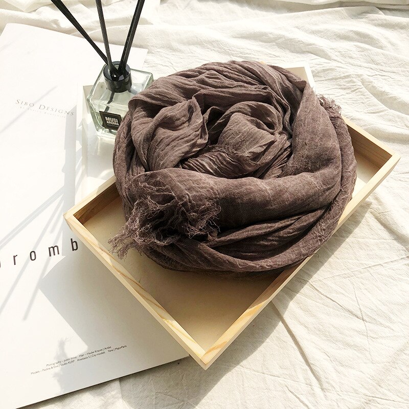 Japanese Style Linen Cotton Tassel Scarf Men Scarf Bufandas Solider Color Spring Autumn Warm Soft Kroean Style Scarves: Auburn