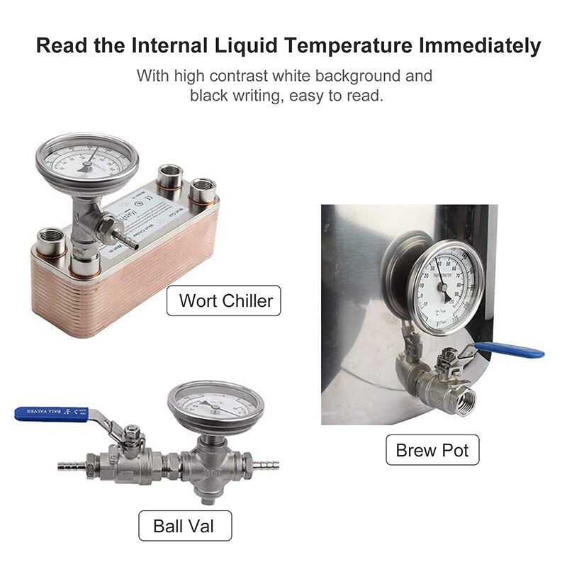 Zestaw termometru bimetalicznego bez spawania, 3-calowa powierzchnia i 2-calowa sonda, 1/2" MNPT, 0 ~ 220 stopni F, termometr robić warzenia piwa, narzędzie barowe robić czajnika Homebrew