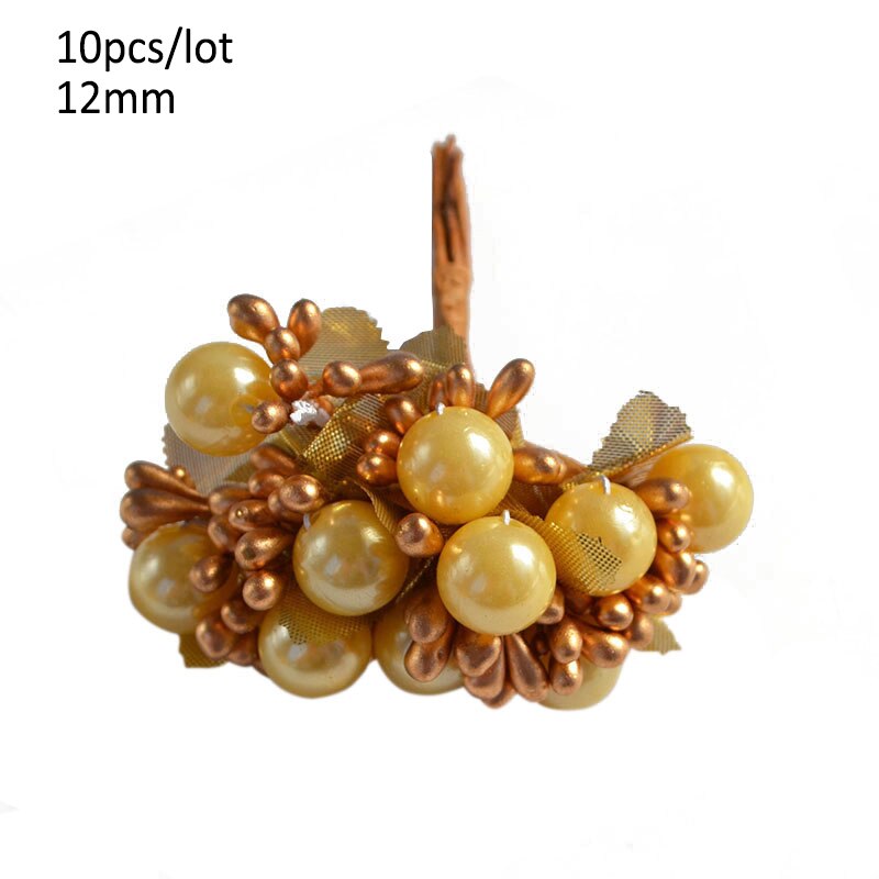 Or fleur artificielle fruits étamines fleur cerise étamine baies Bundle bricolage gâteau noël mariage boîte couronnes décor: da056