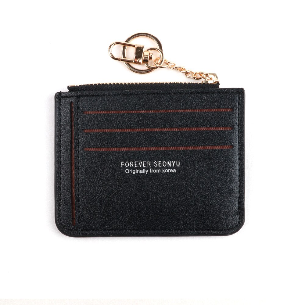 Brand Super Thin Small Credit Card Holder Wallet Women&#39;s Leather Key Chain ID Card Case Slim Female Ladies Mini Coin Purse: black