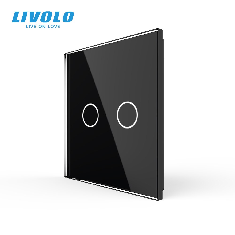 Livolo luxo branco pérola vidro de cristal, padrão da ue, único painel de vidro para 2 gang interruptor de toque parede, VL-C7-C2-11 (4 cores): Black