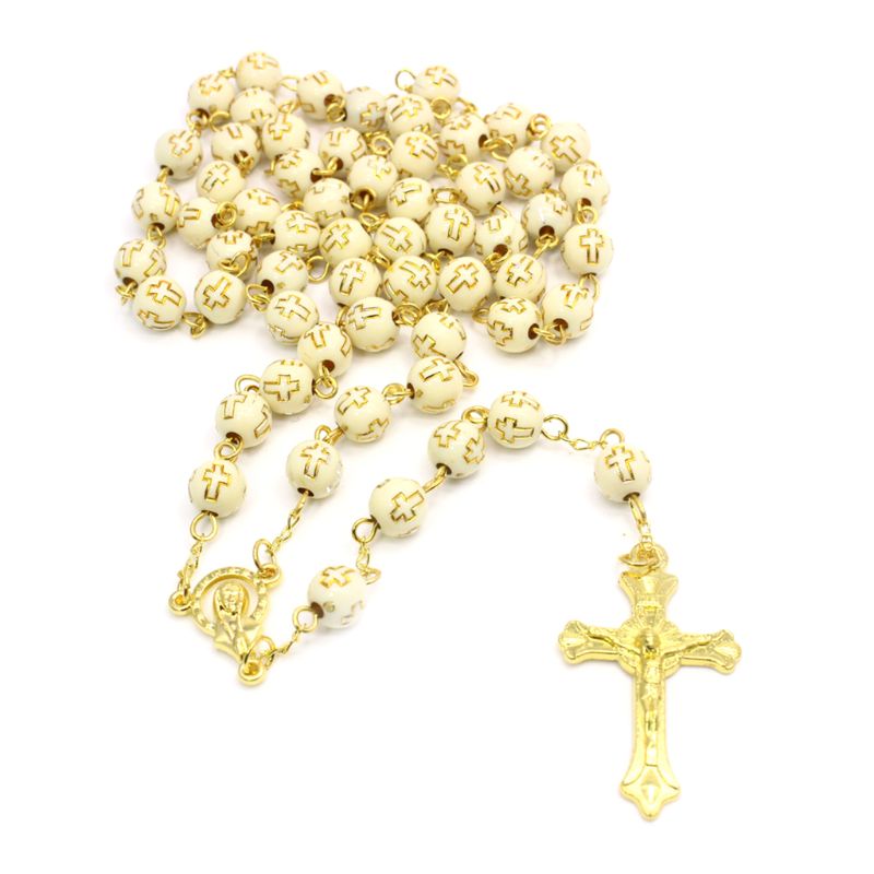 Handgemaakte Ronde Cross Bead Kruisbeeld Rozenkrans Religieuze Jesus Ketting Christelijke Mannen U2JC