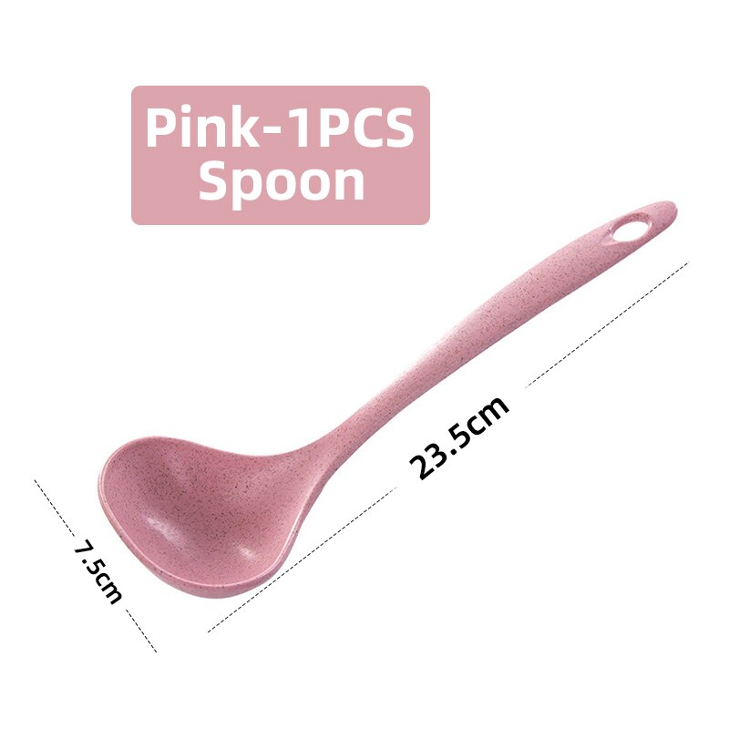 Obelix 2 in 1 Wheat Straw Soup Spoon Long Handle Porridge Spoons Meal Filter Tableware Home Cooking Tools Kitchen Accessories: Pink-1PCS-B