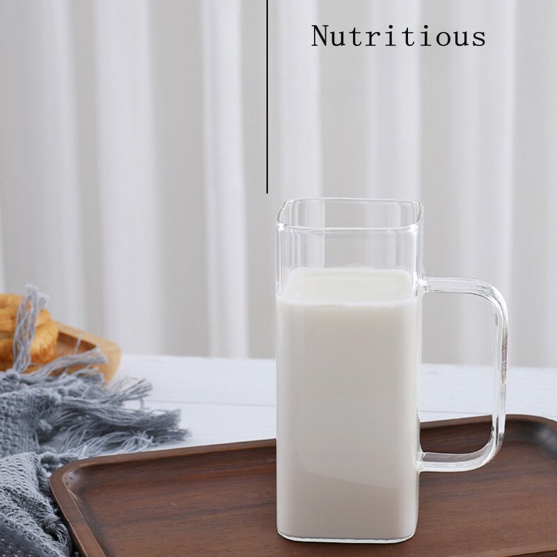 Square glass square cup household transparent with a juice cup can be heated breakfast cup: Transparent handle