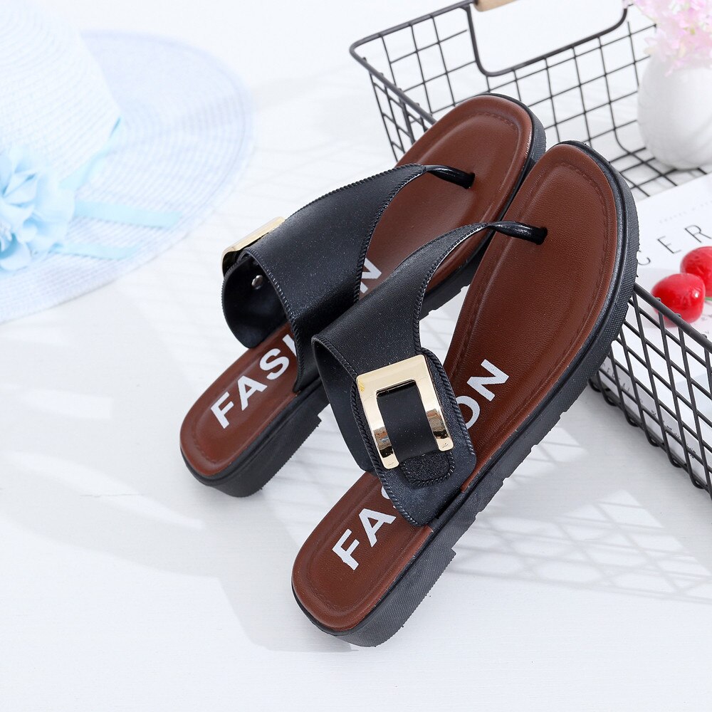 Zomer Vrouwen Schoenen Vrouwen Mode Platte Slides Romeinse Gesp Casual Slip Op Sandalen Vrouw Strand Schoenen Grote Maat slipper