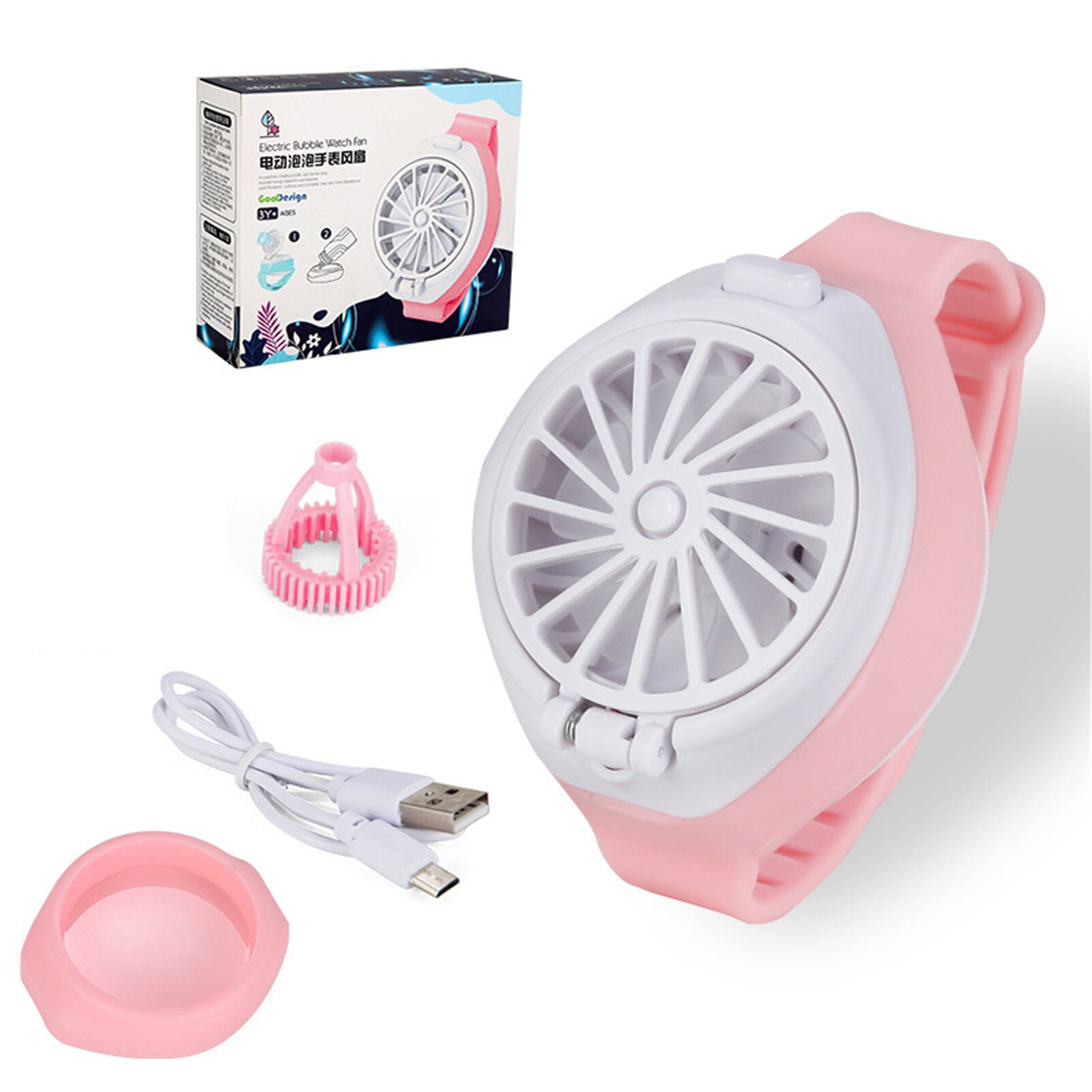 Kinderen Horloge Automatische Bubble Blazen Machine Mini Draagbare Usb Opladen Spuiten Drie-Speed Horloge Fan