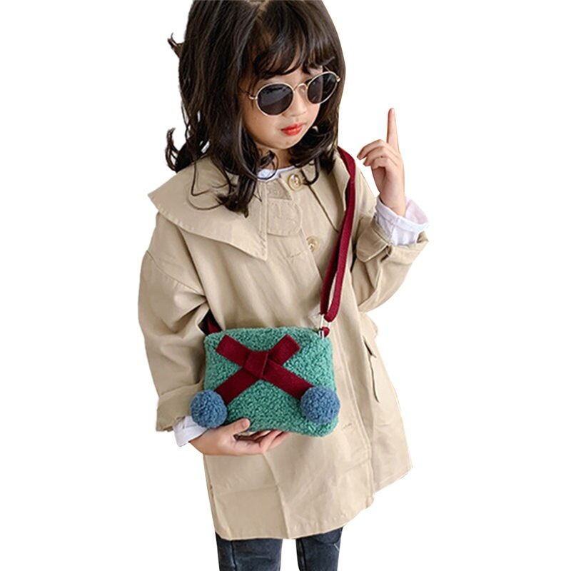 Piger børn baby sød sløjfe plys møntpunge lynlås skuldertasker mini kæde crossbody slynge messenger pose