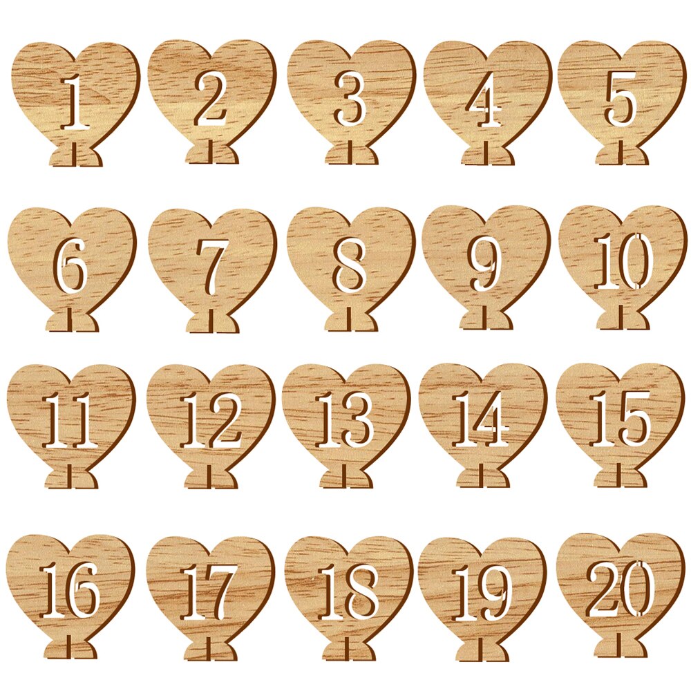 1-20 Wooden Table Numbers Holders Heart Number Plate Decorations Wedding Seat Signs Birthday Party Table Direction Sign