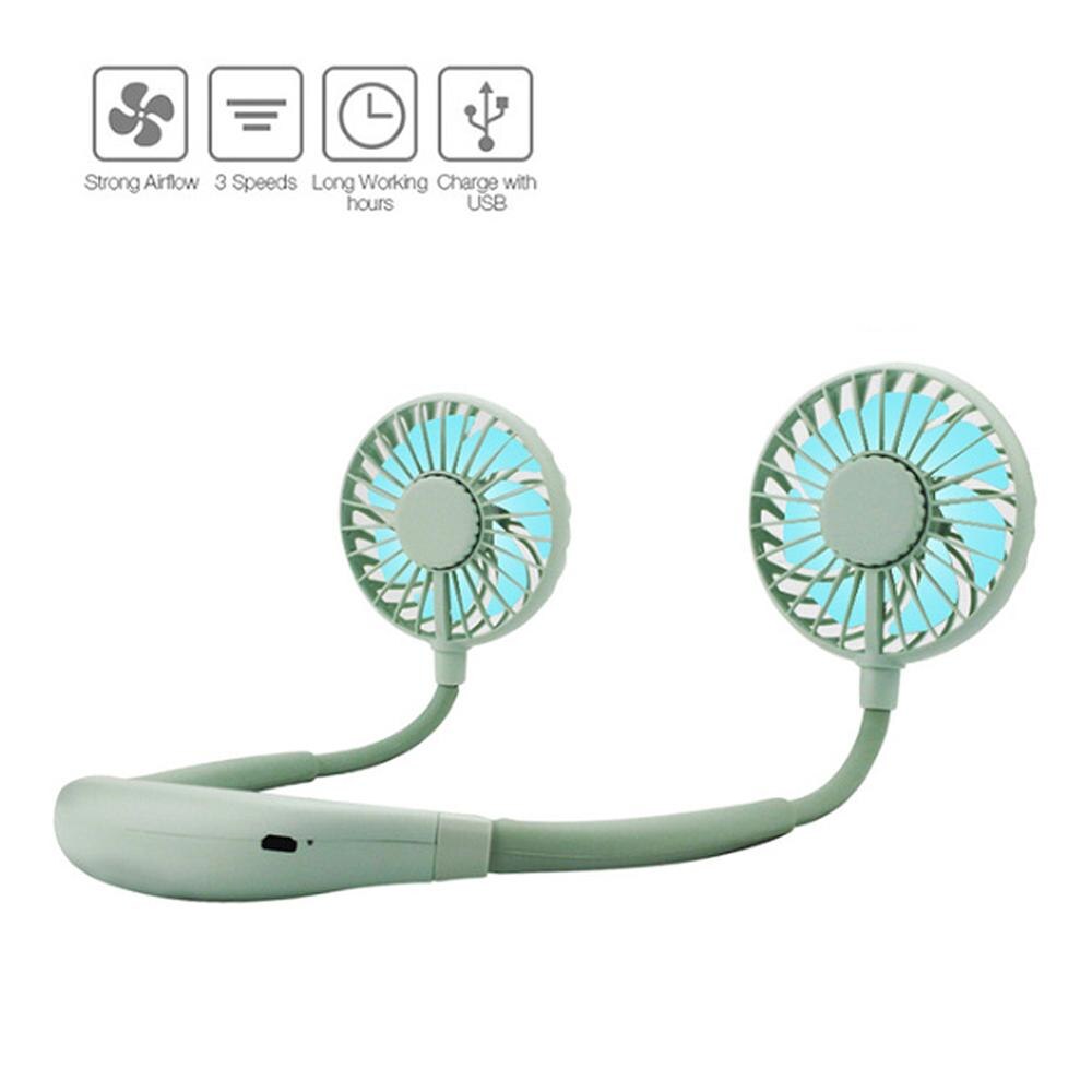 Draagbare 2000 Mah Usb Mini Ventilator Oplaadbare Hals Ventilator Kleine Draagbare Sport Ventilator Licht Usb Desk Hand Airconditioner Koeler: Green