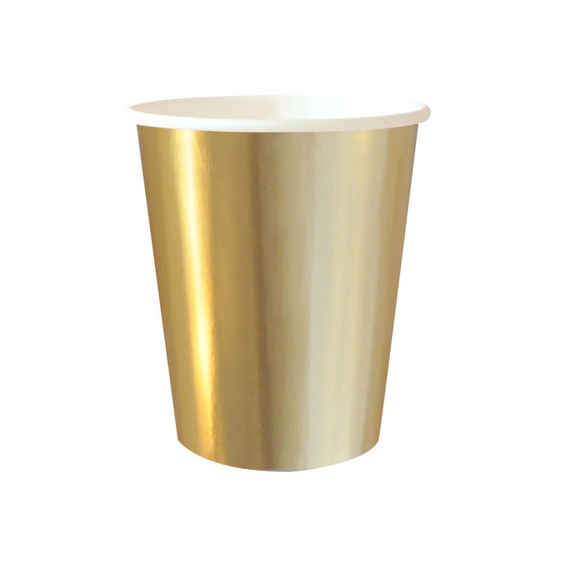 Gold Silber Folie Neue Jahr Party Supplies Einweg Papier Platte Tassen Strohhalme Tasse Kuchen Wrapper Cupcake Stehen Dessert Karton: 8pcs gold cups