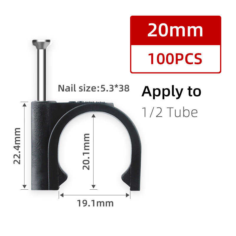 100Pcs Round Plastic Cable Clips Holder 16/18/20/22/25MM Electrical Wire Clasp Cord Tie Wall With Nail Circle Clamp 3/8 Tube: Red