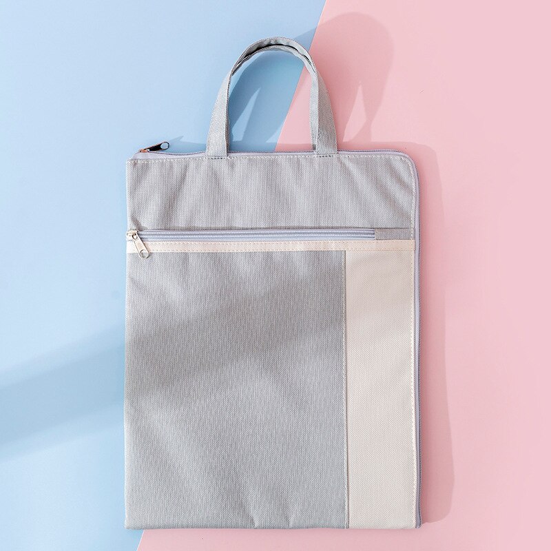 Yisuremia Multi-Function Canvas Bag Fabric File Folder Documents Bag Notebook Storage Organizer Handbag Office School Supplies: Gray