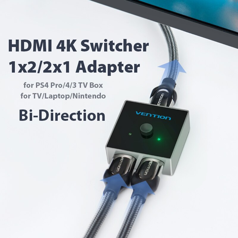 Vention HDMI Switch Bi-Direction 2.0 HDMI Splitter 1x2/2x1 Adapter 2 in 1 out Converter for PS4 Pro/4/3 TV Box HDMI 4K Switcher