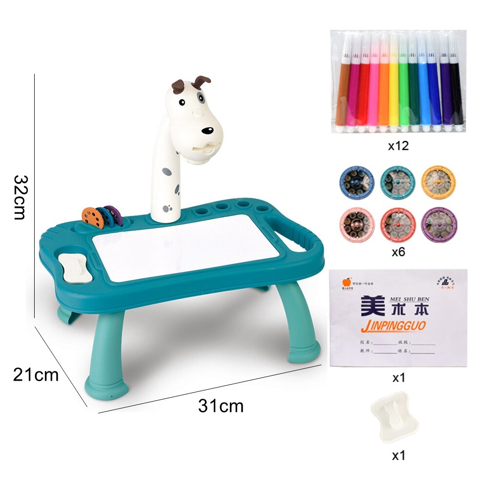 Kids Projector Drawing Table Painting Board Desk Multifunctional Writing Arts Crafts Educational Projection Machine Drawing Toy: H blue