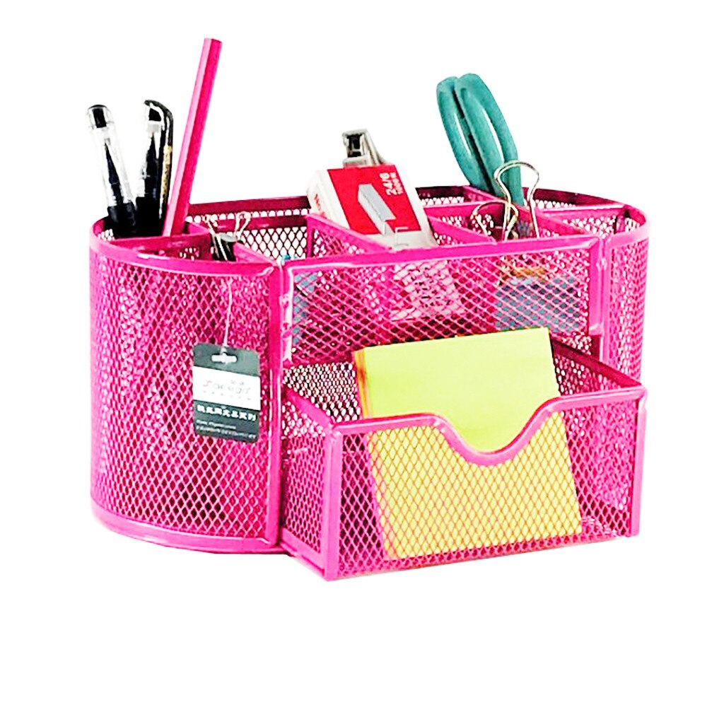 Metal Desk Organizer Combination Mesh Desktop Pencil Pen Badge Holder Storage Box Stationery Ruler Office School Supplies