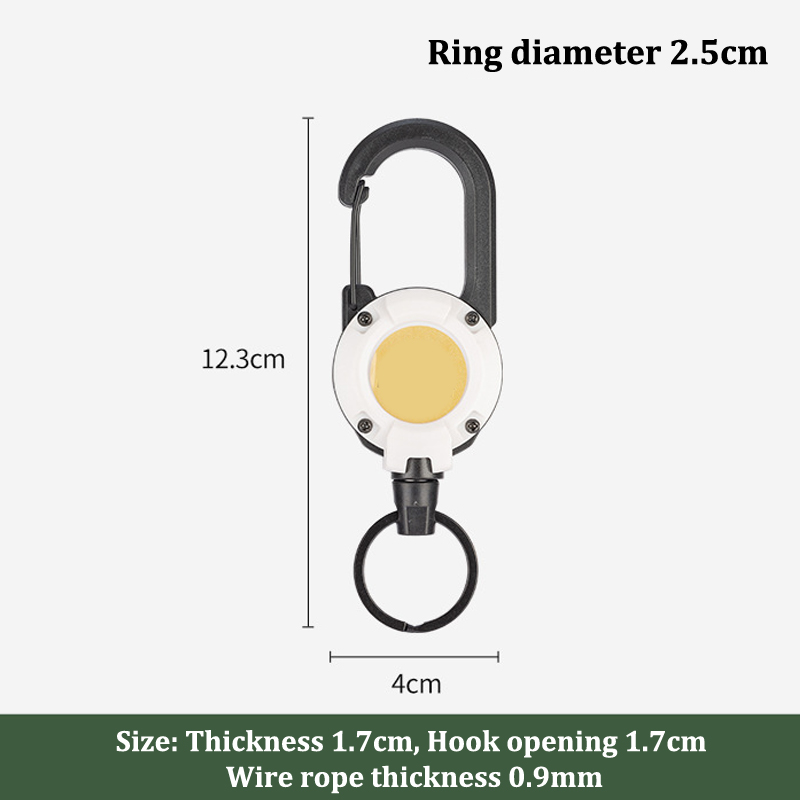 Retractable Keychain Outdoor Retractable Wire Rope Reel Retractable Key Chain With Steel Cable Key Ring Retractable Tool: WHITE