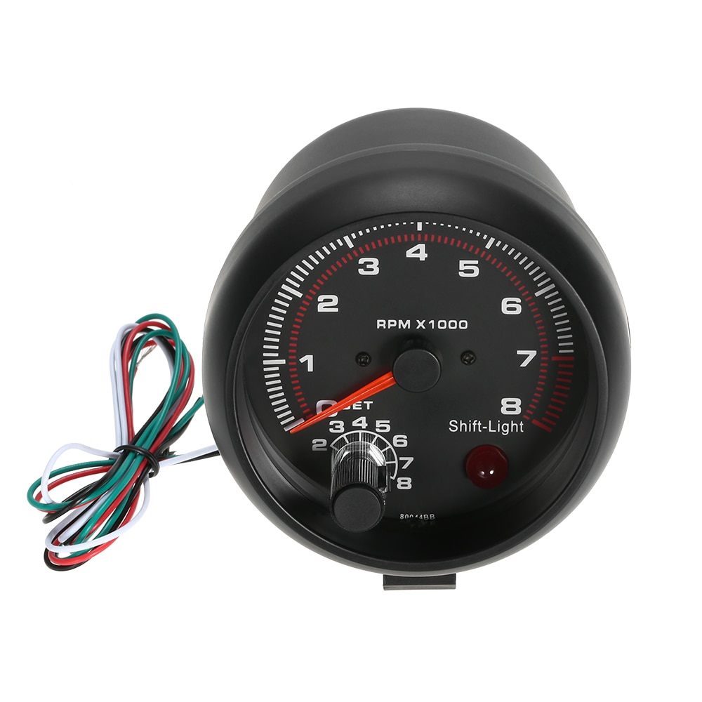 3.75" Car Universal Black Tachometer Gauge Digital Engine Tach White Inter Shift Light 0-8000 RPM For 4, 6, 8 cylinder engines