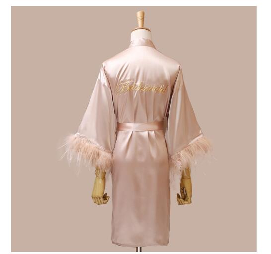 Vrouwen Veer Bruid Bruidsmeisje Robe Satijn Kimono Badjas Toga Nachtkleding Borduurwerk Brief Nachtjapon Lingerie: L / Black