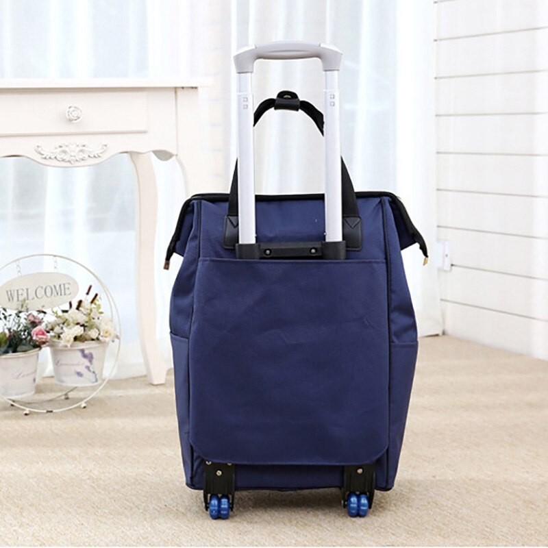 Women Large Capacity Travel Shoulder Tote Bag Spinner Multifunction Rolling Luggage Soft Oxford Lightweight Trolley Bag XA588F