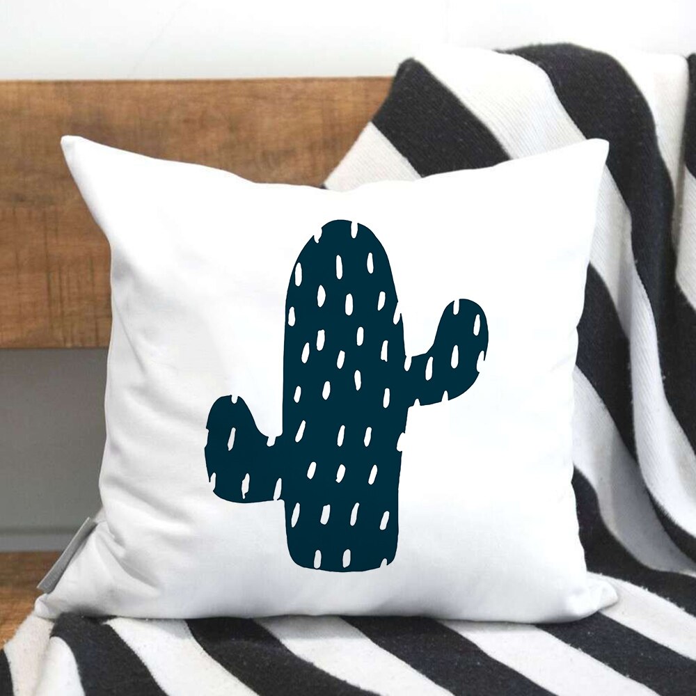 Geometrische Kussenhoes Sterrenhemel Cactus Beer Print Kussensloop Wit Polyester Kussensloop Sofa Sweet Home Decoratie Cojines: Z01541-DCCWH-