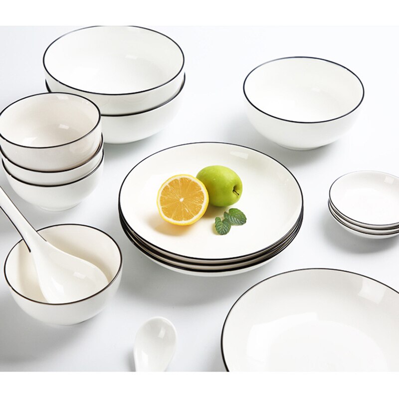 White Dinnerware Set Porcelain Spoon Bowl Plate for Home Use Everyday Use Dinner Plates