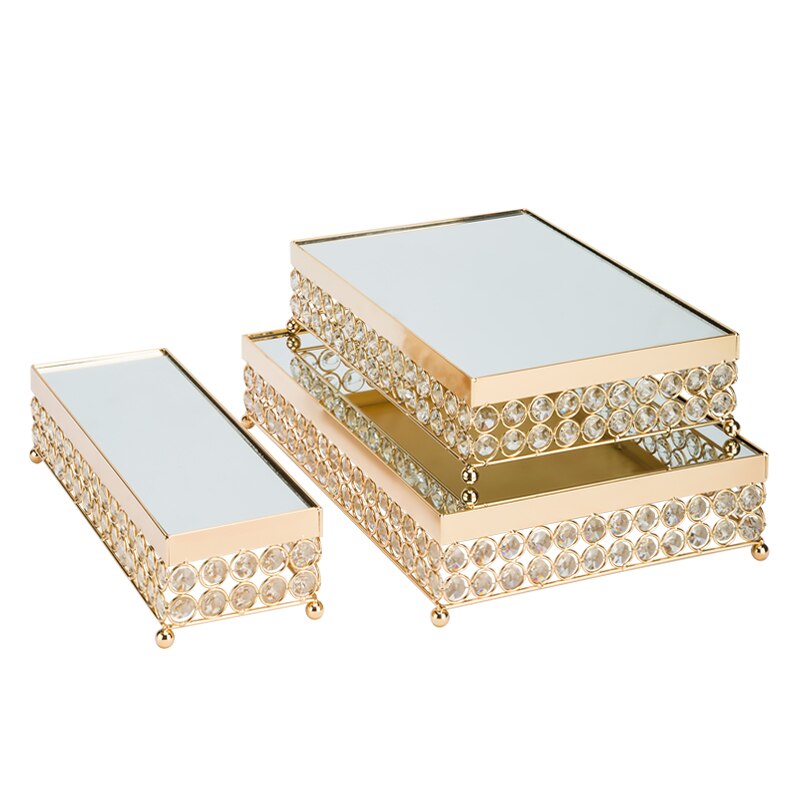 Gold Rechthoek Cake Tray Crystal Cupcake Plaat Bruidstaart Tafel Accessoire Partij Decoratie Gereedschap Voor Dessert