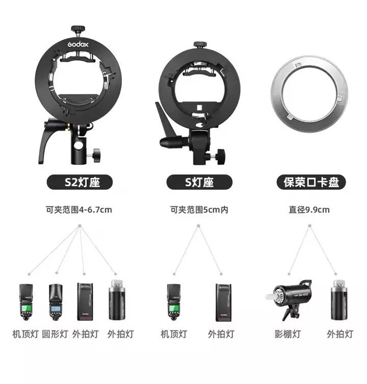 Godox S2 Speedlite Bracket S1 Updated S-Type Bowens Flash Holder Mount for Godox V1 V860II AD200 AD400PRO TT600 Snoot Softbox