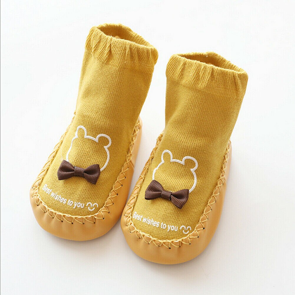 Baby Sokken Baby Leuke Cartoon antislip Katoen Peuter Vloer Sokken Kinderen Schoenen Slipper Strik Naaigaren Sokken: Geel / L for 10 to 14M