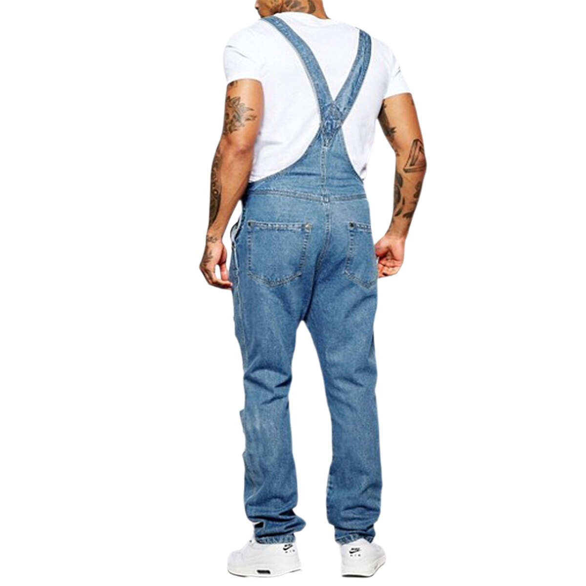 Mænd revet denim overalls mænd afslappet lomme selebukser til daglig brug holebukser streetwear s -3xl