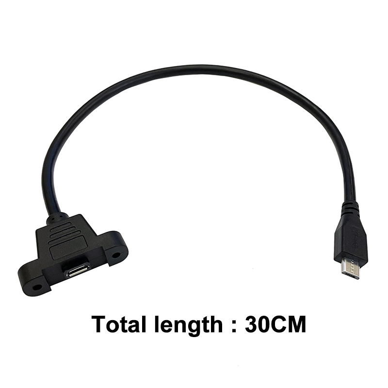 30 cm Micro-USB, 5-polig, 90-Grad-USB 2.0-Stecker auf Micro-Buchse, Verlängerungskabel, Rastermaß 27 mm, mit Schrauben, Loch für Schalttafelmontage