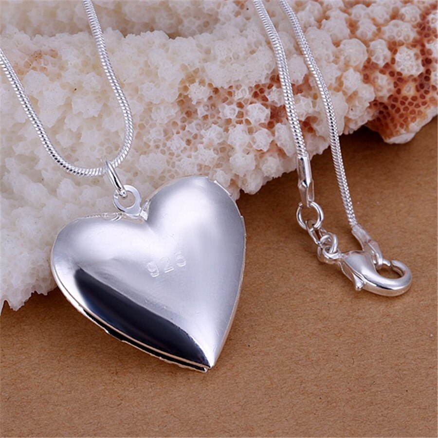 Sølv farve til kvinder halskæde smykker sølv smykker sødt hjerte vedhæng slange halskæde  p185