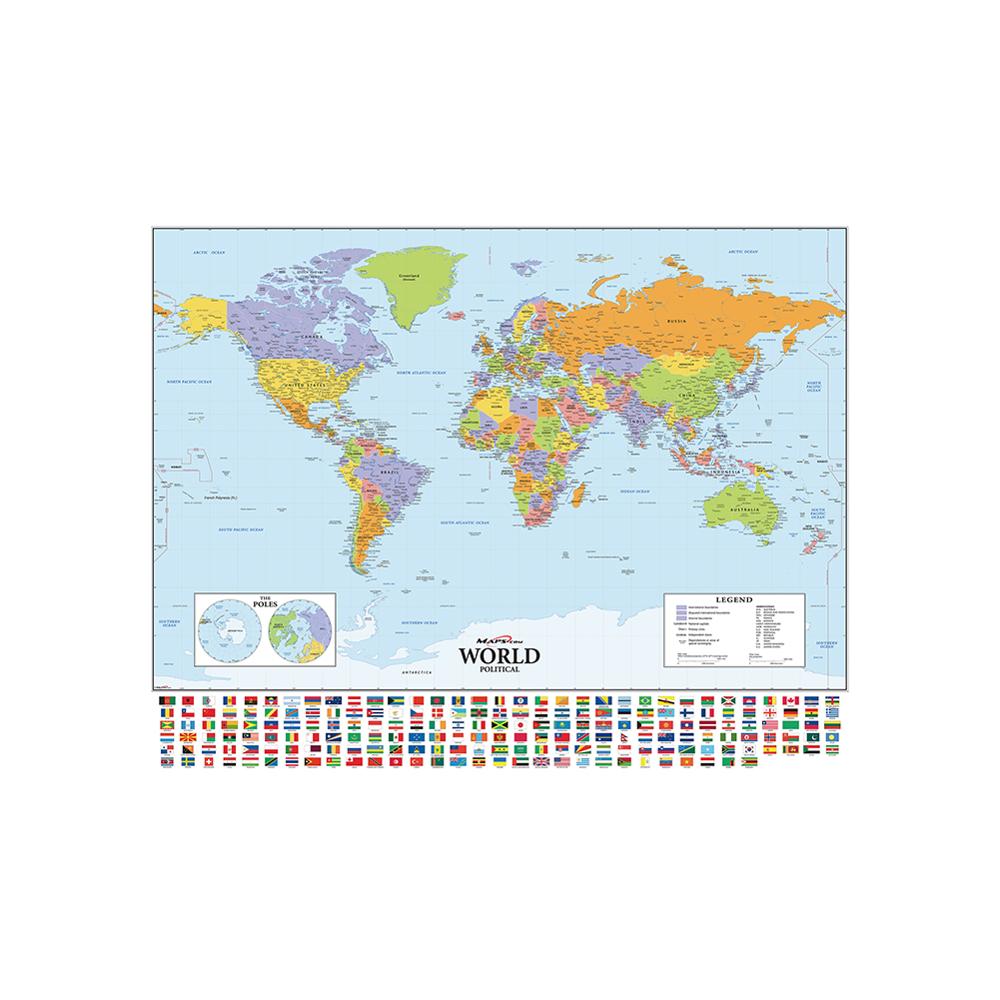 150x100cm The World Political Hammer Projection Map With National Flags For Culture And Travel