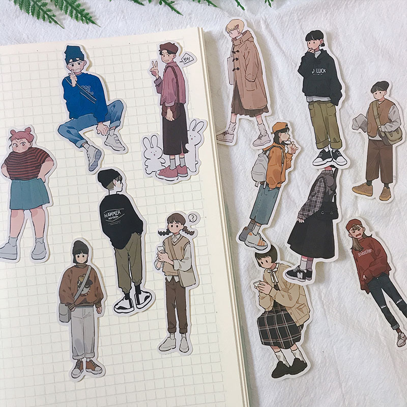 13PCS Korean men and women cute daily clothes Stickers Crafts And Scrapbooking stickers book Decorative sticker DIY Stationery