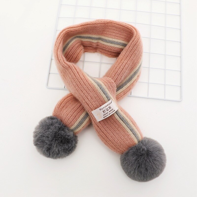 Wiosenne dziewczynki z miękkiej dzianiny szale z pomponami jesienno-zimowa nowe chłopięce dziewczęce kołnierze na szyję dla dzieci ciepłe dziecięce apaszki: różowy w paski Scarf
