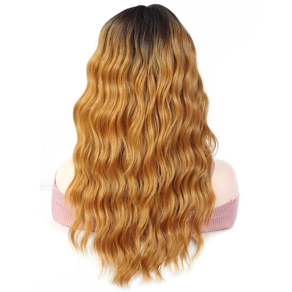 Trendy Middle Part Lace Synthetic Wig for Women High Temperature Fiber Hair X-TRESS 20 Inch Long Ombre Blonde Cosplay Daily Use