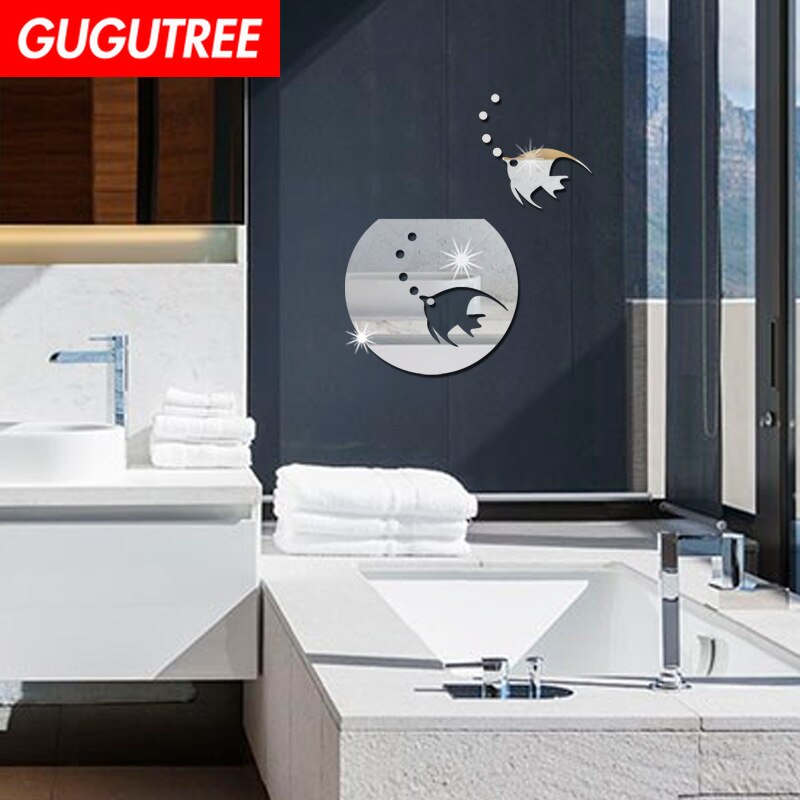 Decorate Home 3D round fish art wall mirror sticker decoration Decals mural painting Removable Decor Wallpaper LF-1335